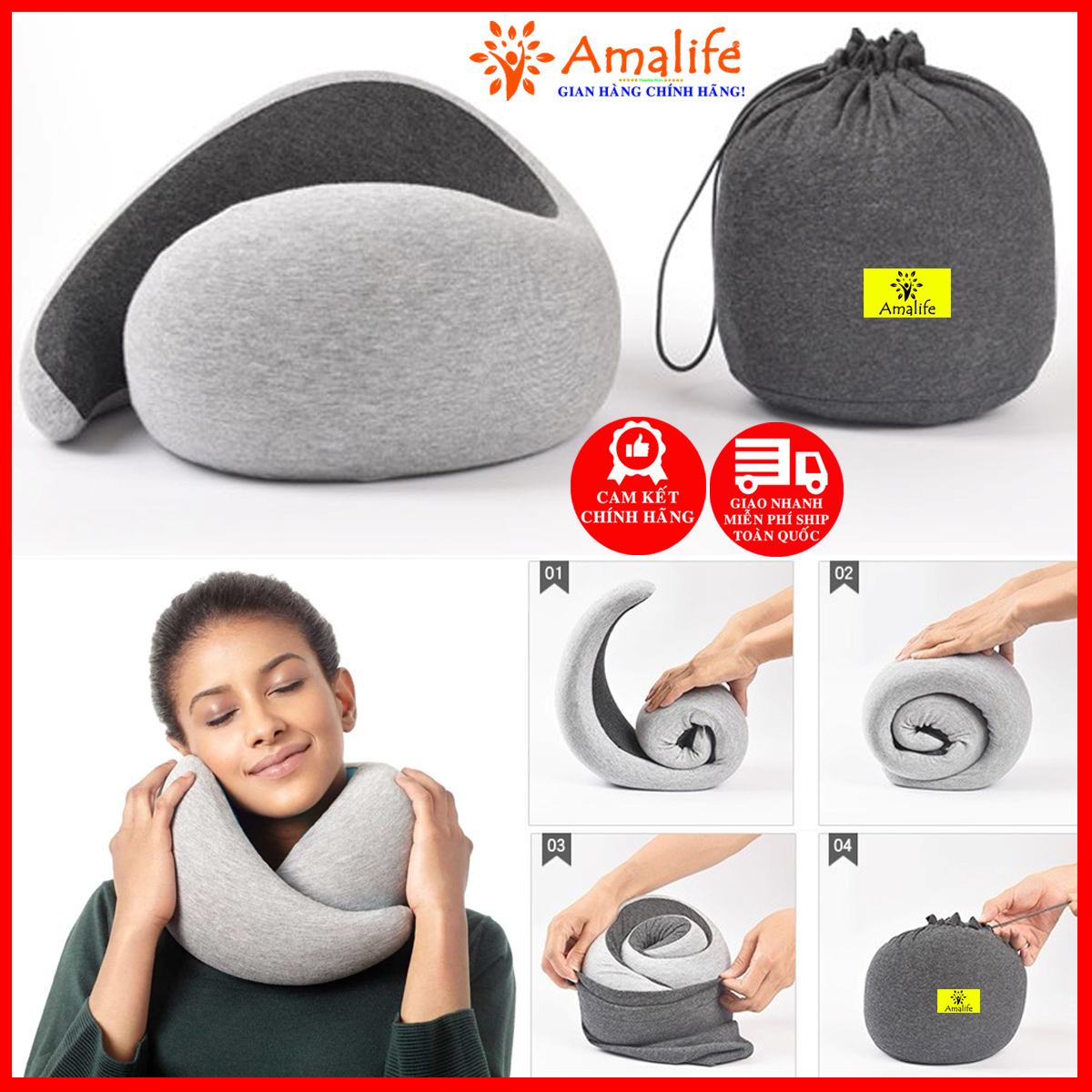 Gối Du Lịch Amalife - Gối Ngủ Thông Minh Văn Phòng Cao Cấp Thiết Kế Độc Lạ Amalife