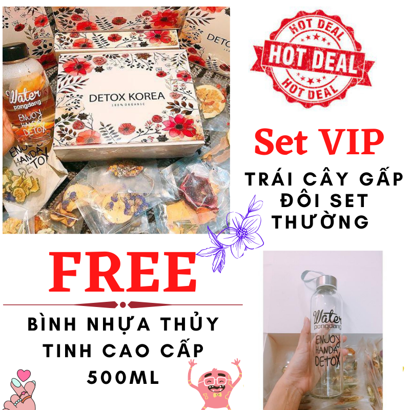 Set vip 30 gói detox trái cây sấy khô - tặng bình thủy tinh 500ml cao cấp, túi vải, hộp