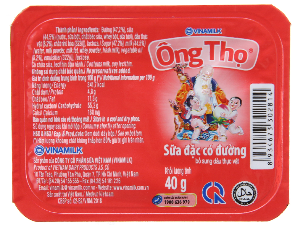 Vỉ 6 hộp sữa đặc có đường Ông Thọ đỏ hộp 40g