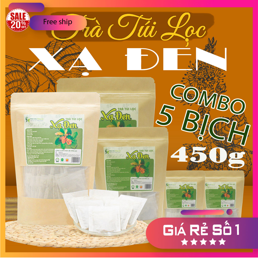 Combo 5 túi zip Trà Túi Lọc Xạ Đen 450g - Giúp điều hòa huyết áp, tăng cường chức năng gan, đau nhức xương khớp Dược Liệu Hồng Lan