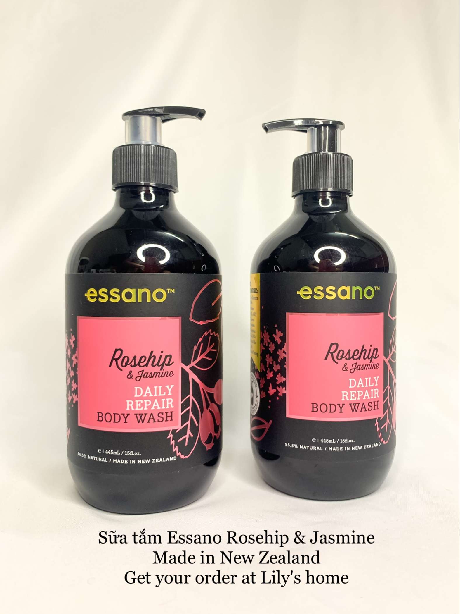 Essano, Sữa tắm dạng gel thư giãn nụ tầm xuân - hoa lài, Essano Rosehip & Jasmine Daily Repair Body Wash 445ml (Hàng nội địa New Zealand)