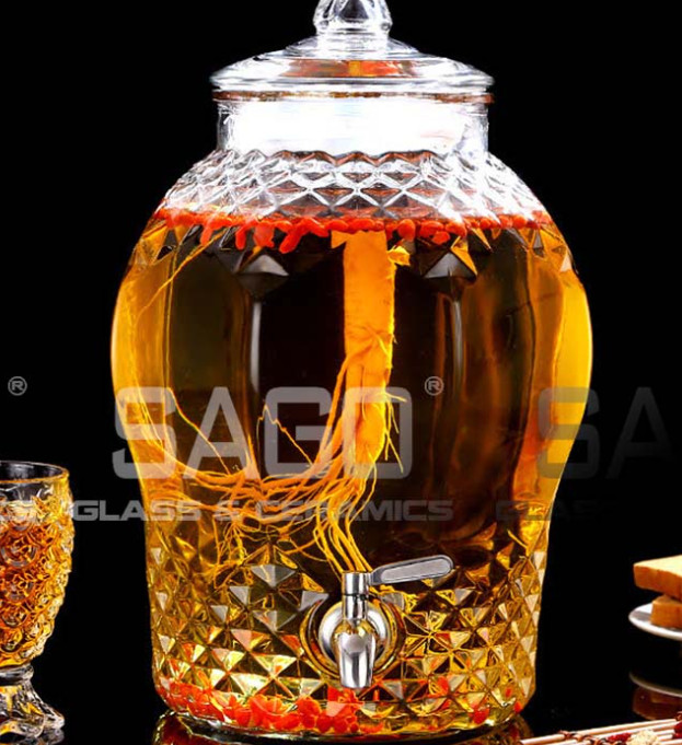 Bình ngâm rượu thủy tinh kim cương 8833 | tùy chọn dung tích , có hoặc không vòi,không vòi