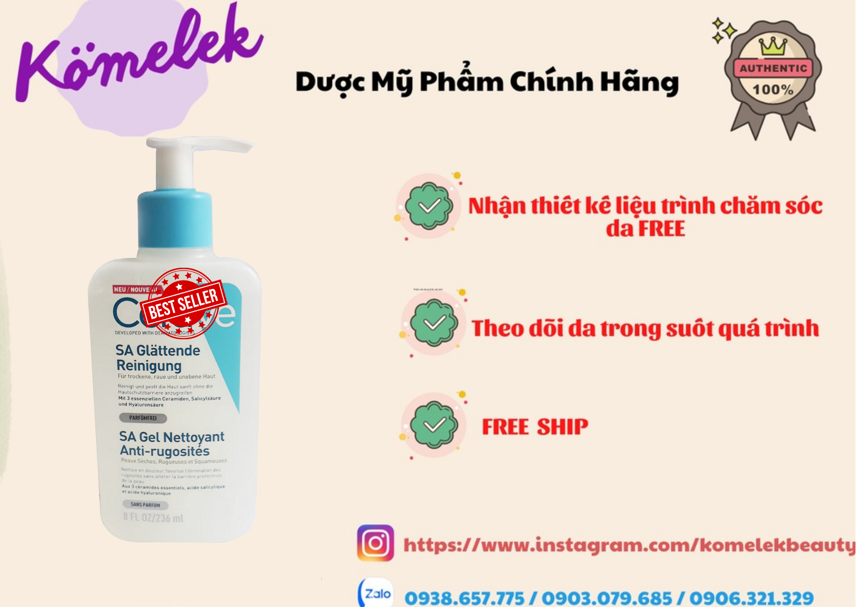 Sữa rửa mặt CeraVe Renewing SA Cleanser dịu nhẹ 236ml