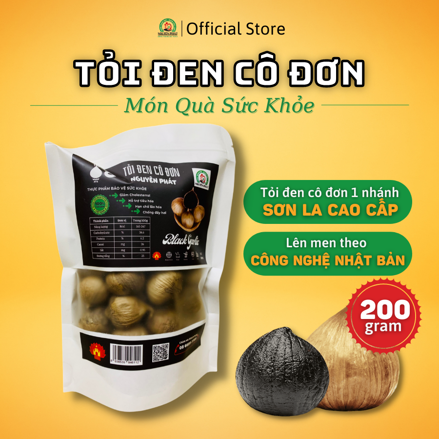 Tỏi đen cô đơn Nguyên Phát gói 200 gram tỏi tươi lên men tự nhiên – Công nghệ Nhật Bản - Tỏi đen 1 nhánh cao cấp loại 1 - Không chất bảo quản hay phụ gia - Tăng sức đề kháng - Bảo vệ sức khỏe - Giúp chống oxy hóa