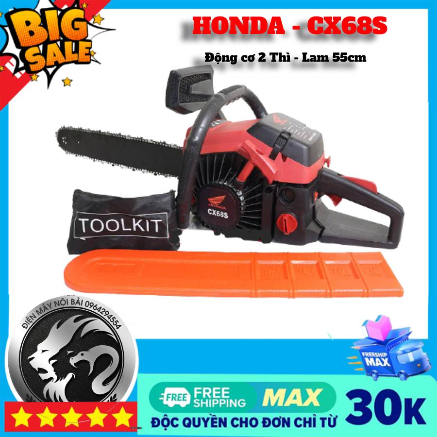 Máy cưa gỗ cầm tay - máy cưa xích chạy xăng HONDA CX68 tặng bình pha nhớt, máy cưa xích lam 5 tấc, máy cưa cây.