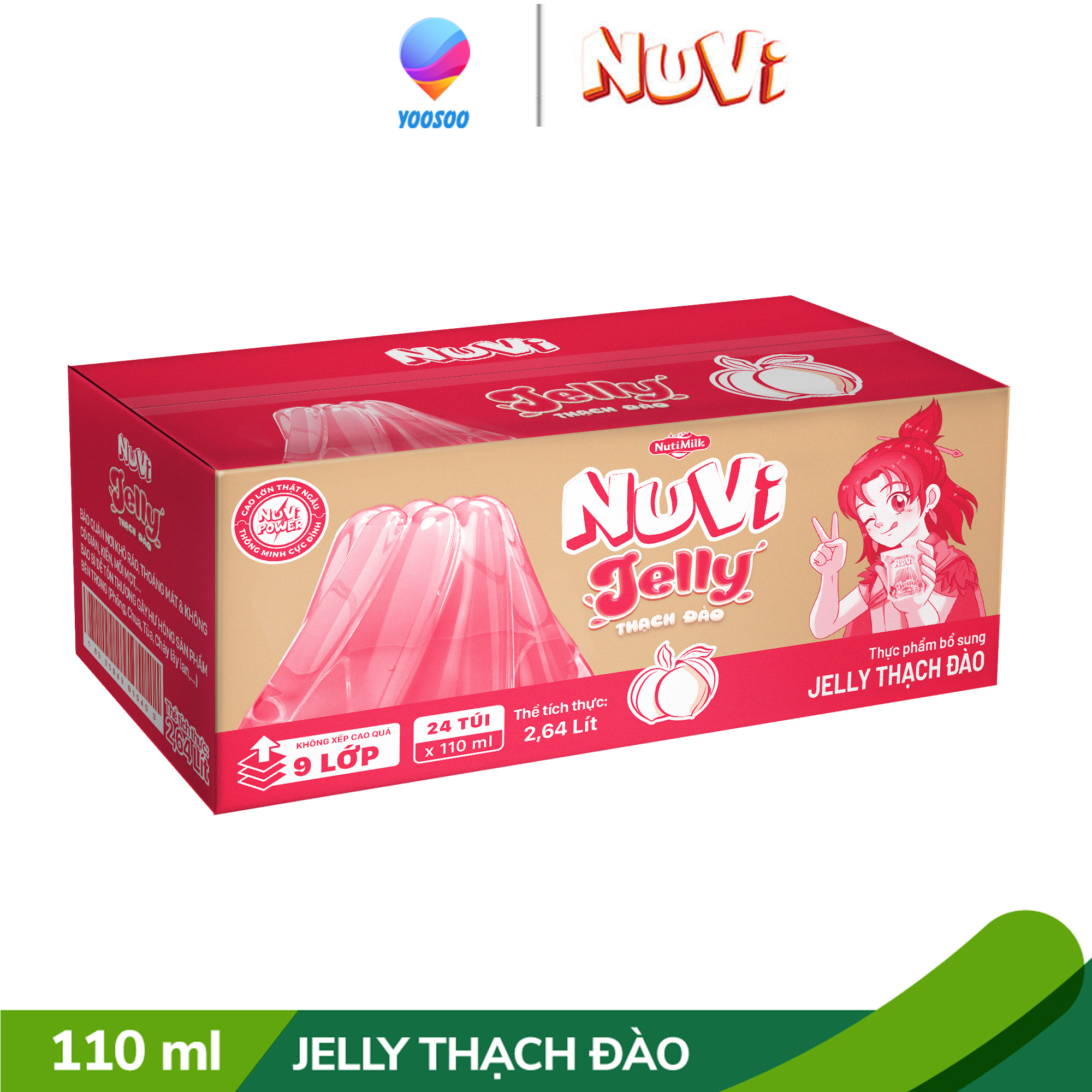 [CÓ THẺ ĐỔI QUÀ] Thùng 24 Túi Nuvi Jelly Thạch Đào túi NuVi Power 110ml - Thương Hiệu NUTIFOOD - CIRINO