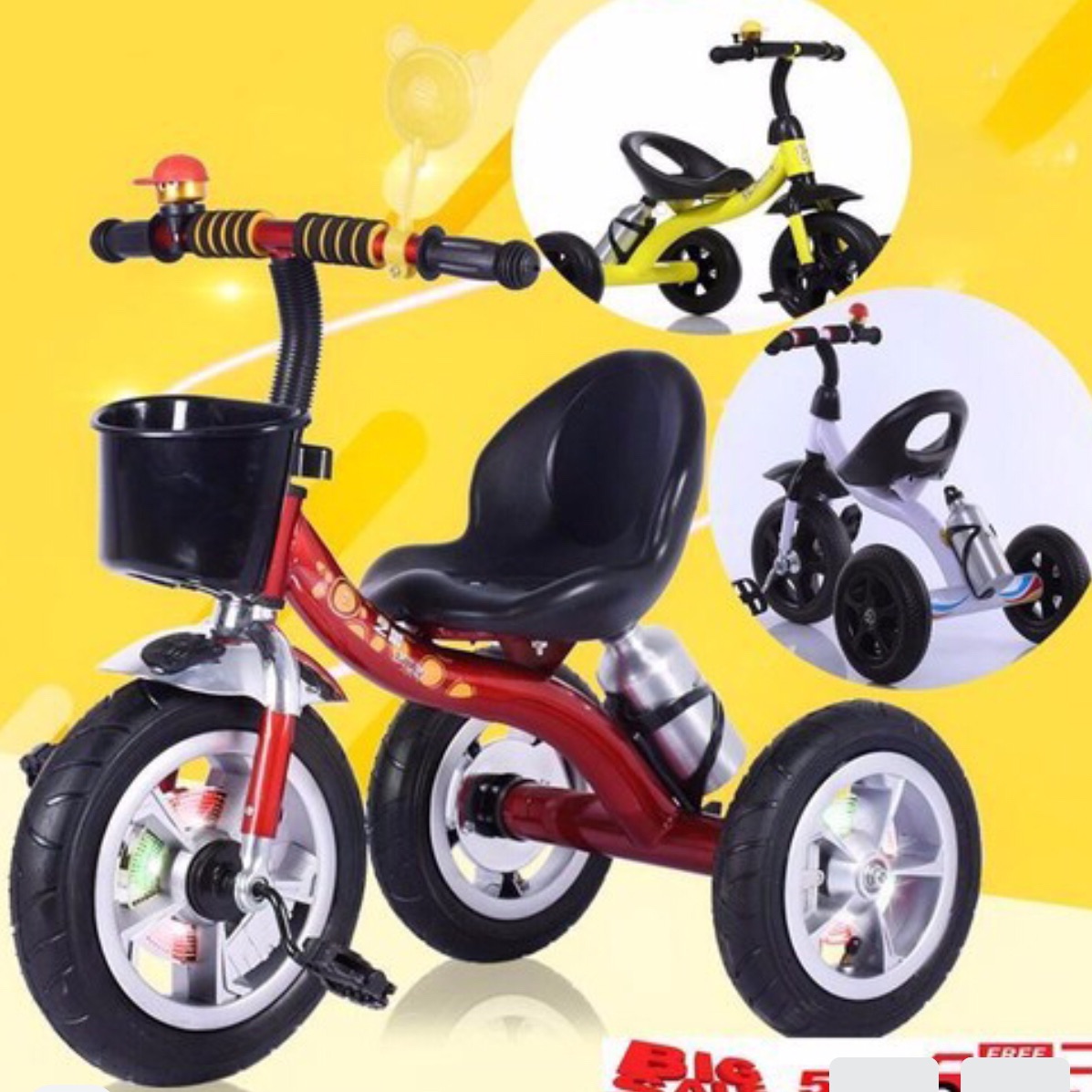XE ĐẠP 3 bánh BÌNH Nước CHO BÉ - CÓ GiỎ CHUÔNg  BÌNH NƯỚC