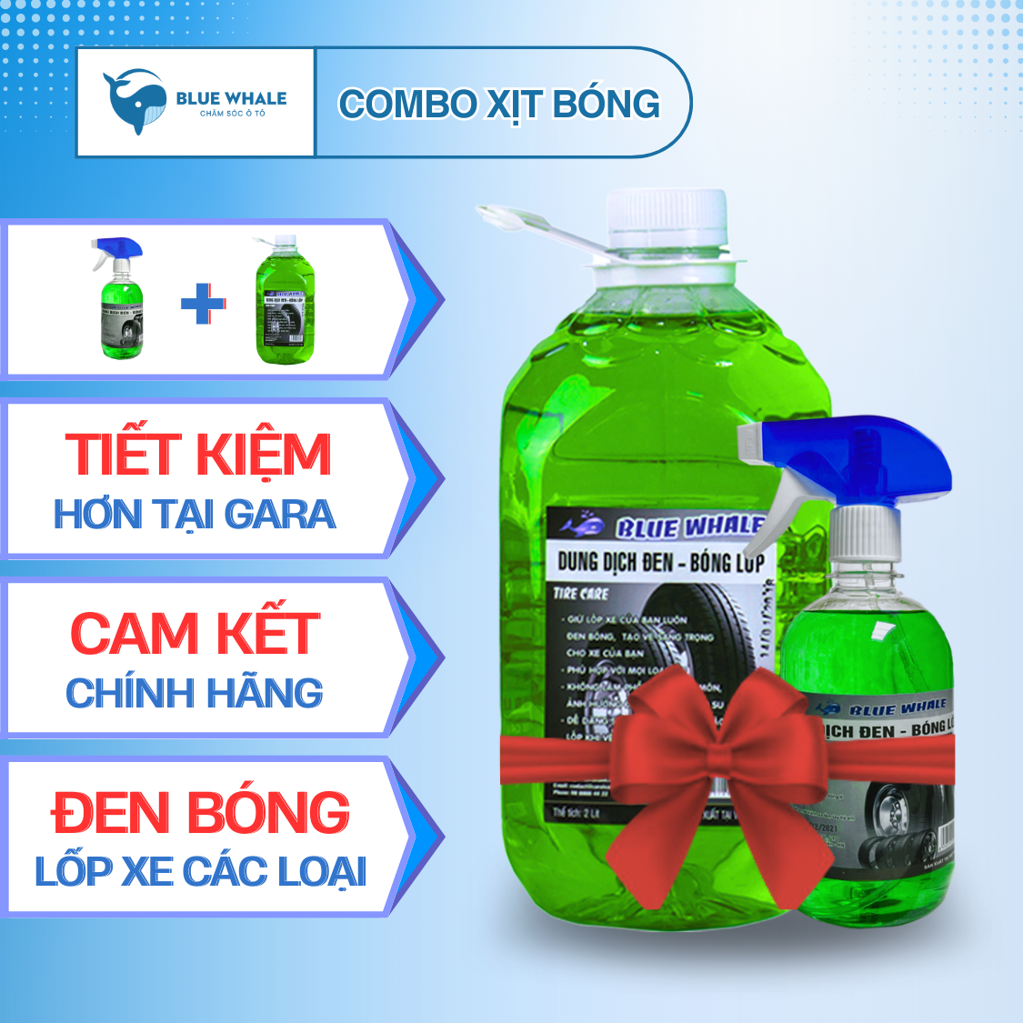 Combo Xịt Bóng Lốp BlueWhale làm đẹp bảo vệ lốp ô tô, xe máy, xe đạp điện