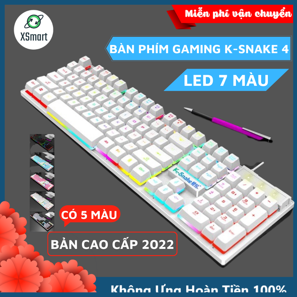 Bàn Phím Máy Tính Có LED Màu Siêu Xinh K-Snake4 Màu Sắc Siêu Xinh, Full Size 104 Phím Tiện Lợi, Phím Gõ Êm, Chống Nước