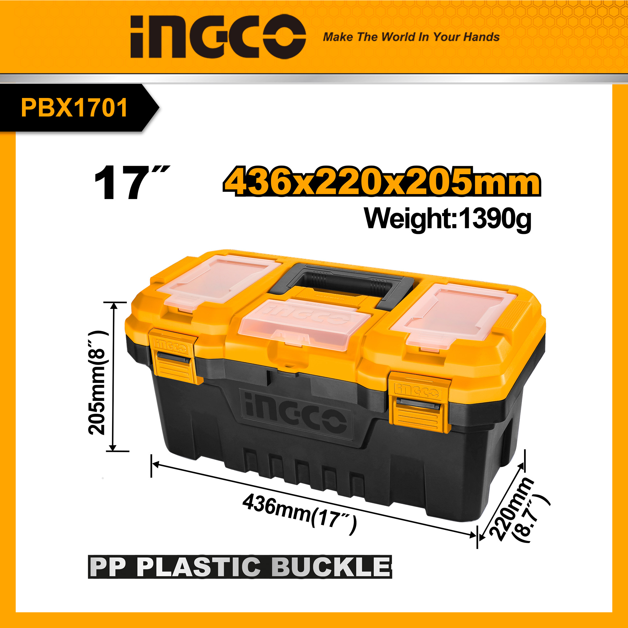 Ingco hộp nhựa đựng công cụ 17" khóa nhựa pp pbx1701