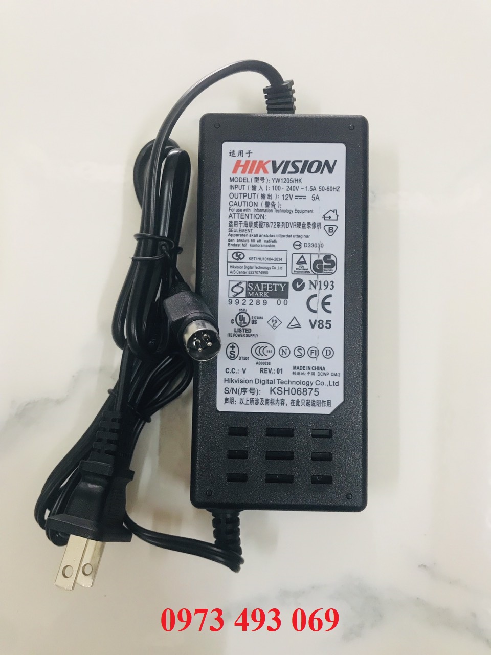 Nguồn đầu ghi 4 chân Hikvision 12V-5A, Adapter 4 chân chính hãng
