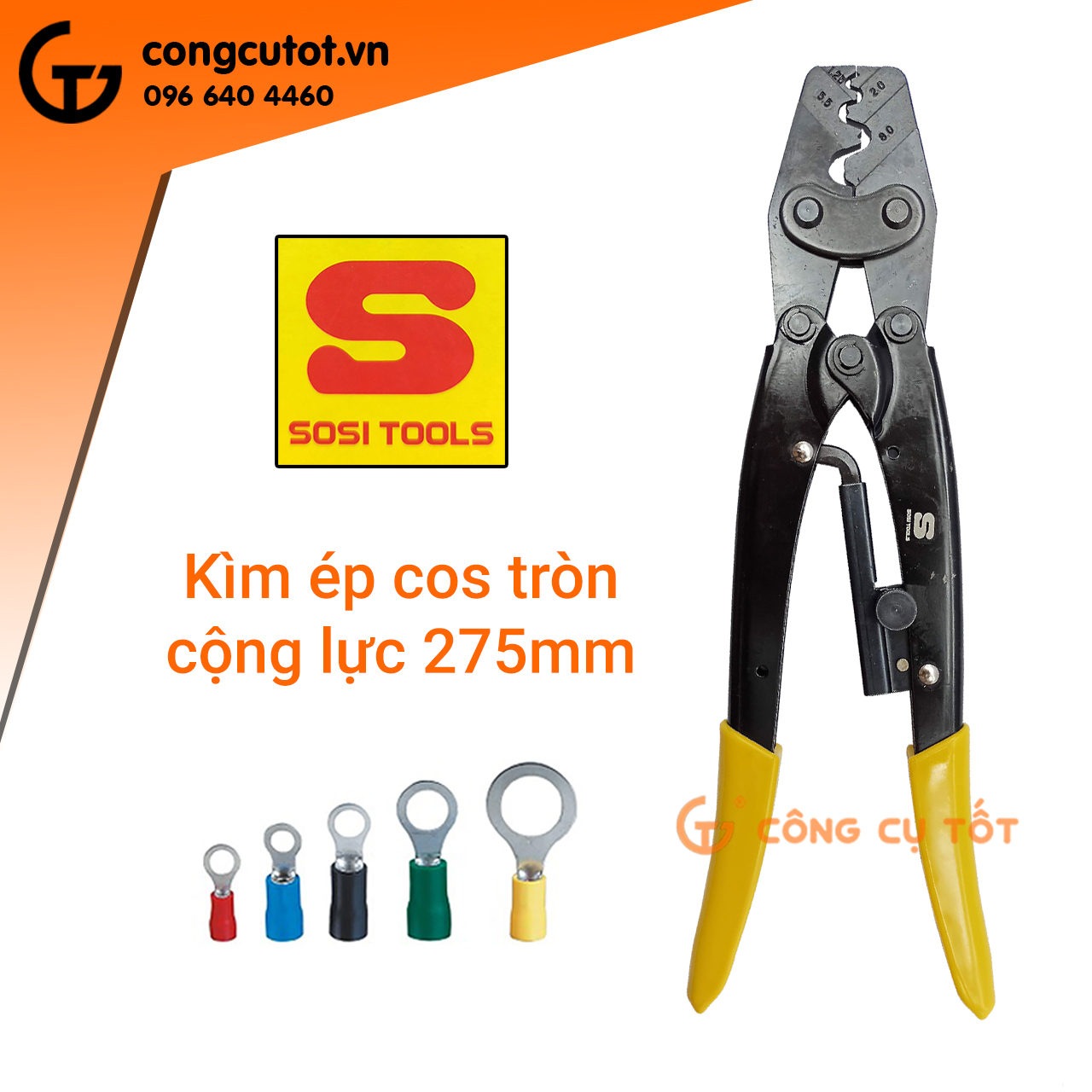 "kìm bấm cos - kìm ép cos tròn cộng lực sosi so-433116-d16 275mm"