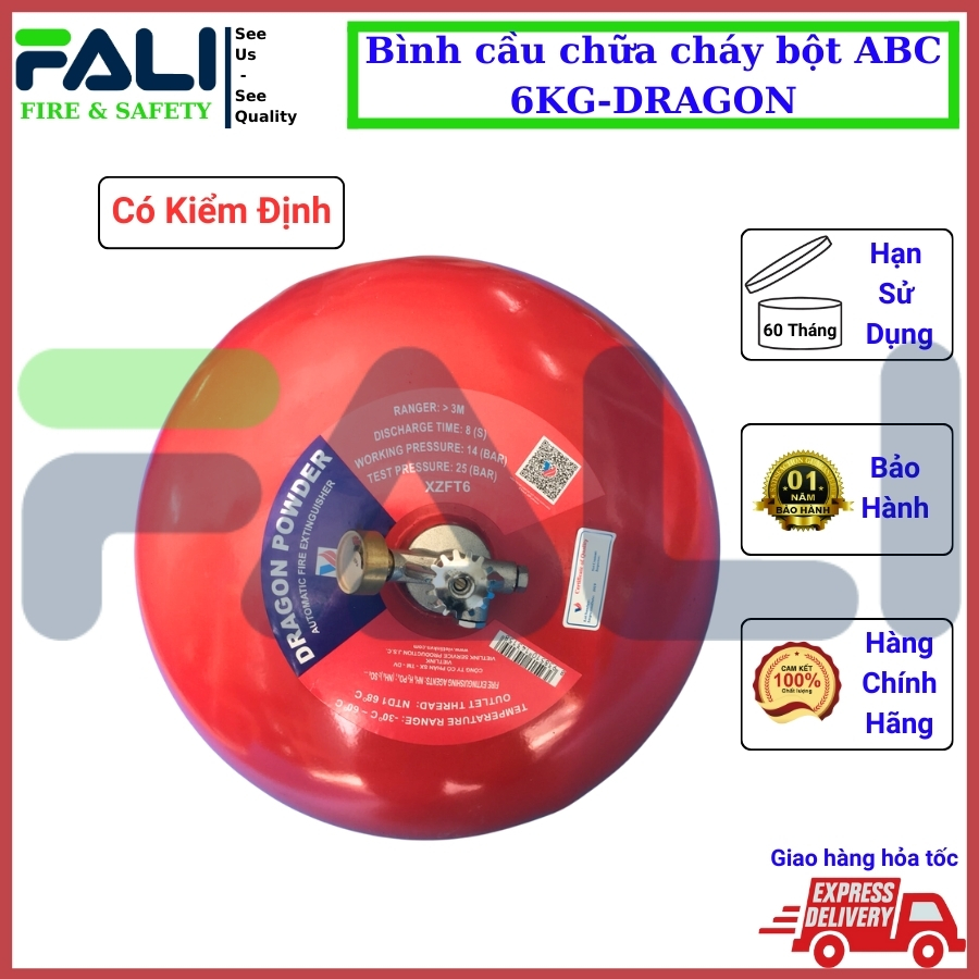 Bình cầu chữa cháy tự động bột ABC XZFT6 DRAGON 6kg,8kg bình cứu hỏa đạt chuẩn PCCC có tem kiểm định XZFT8