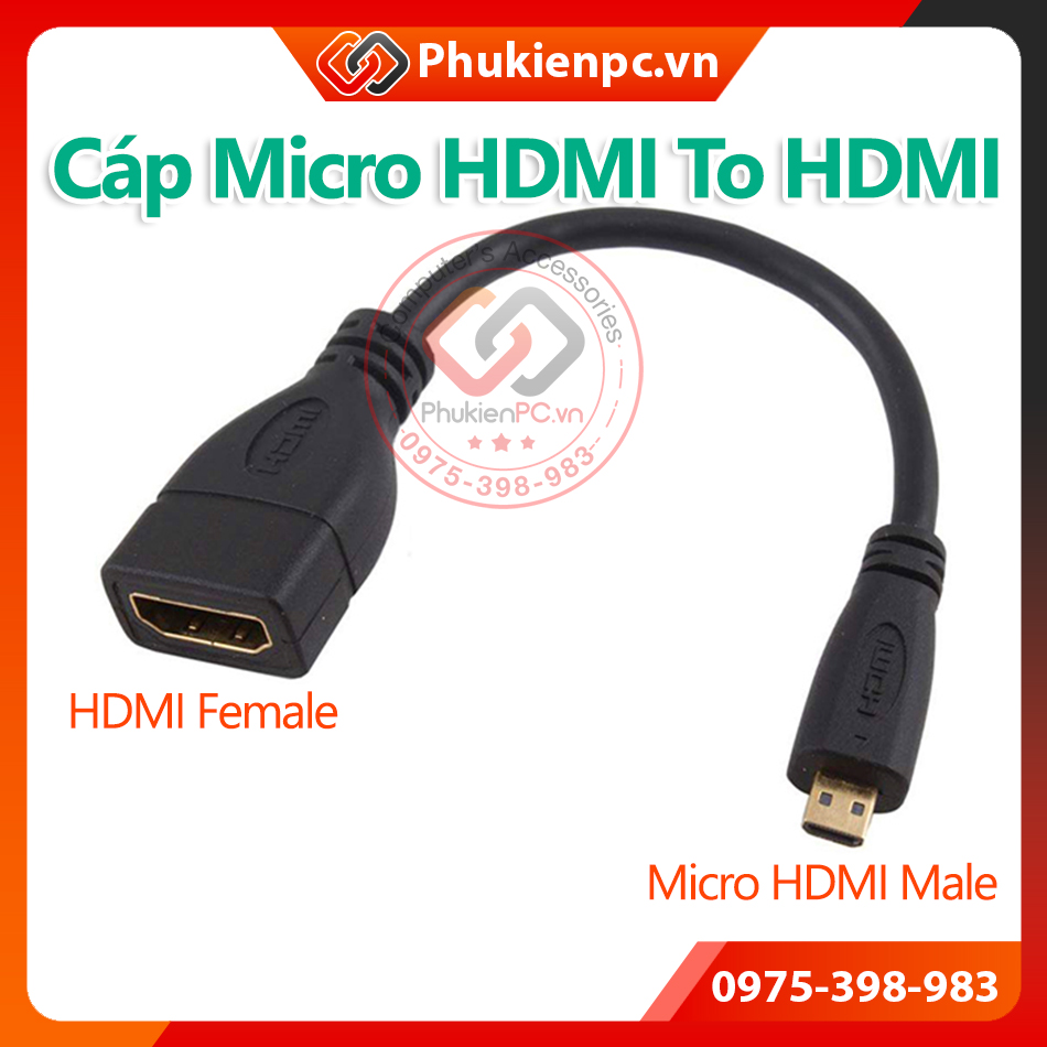 Cáp chuyển đổi Micro HDMI male đực To HDMI Female cái Full HD 15cm Cho máy ảnh, quay phim thiết bị âm thanh truyền hình máy tính PC Tivi Box