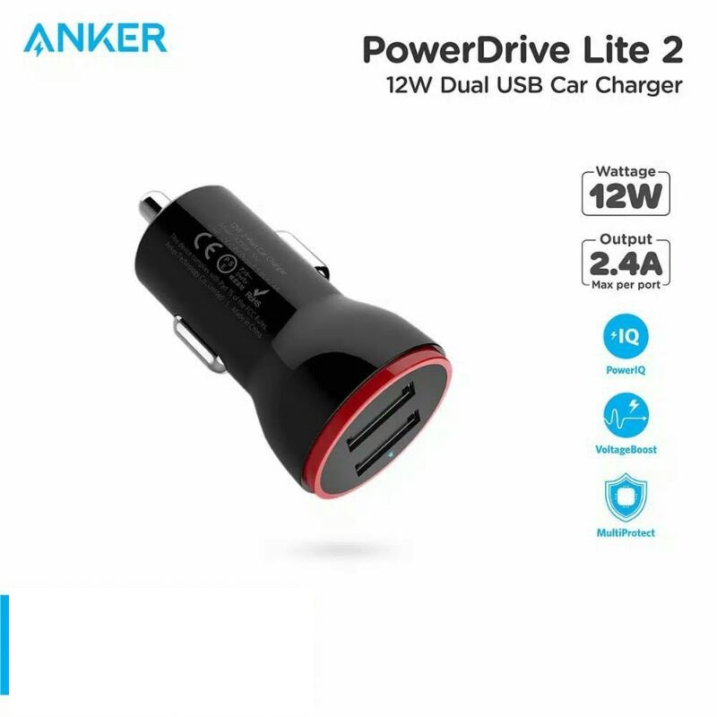 Tẩu sạc trên ô tô anker powerdrive lite 2 12w 2.4a a2308 2 cổng