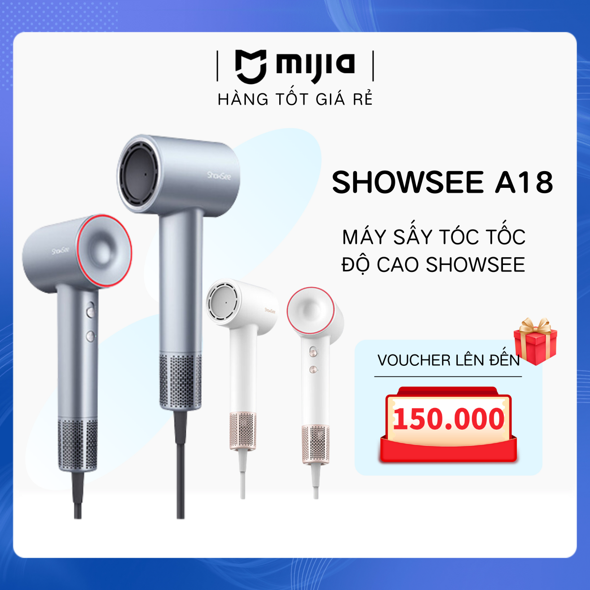 Máy Sấy Tóc Ion Âm Xiaomi ShowSee A18 Chính Hãng - Công Suất 1600W - Làm Khô Tóc Nhanh Dưỡng Ẩm