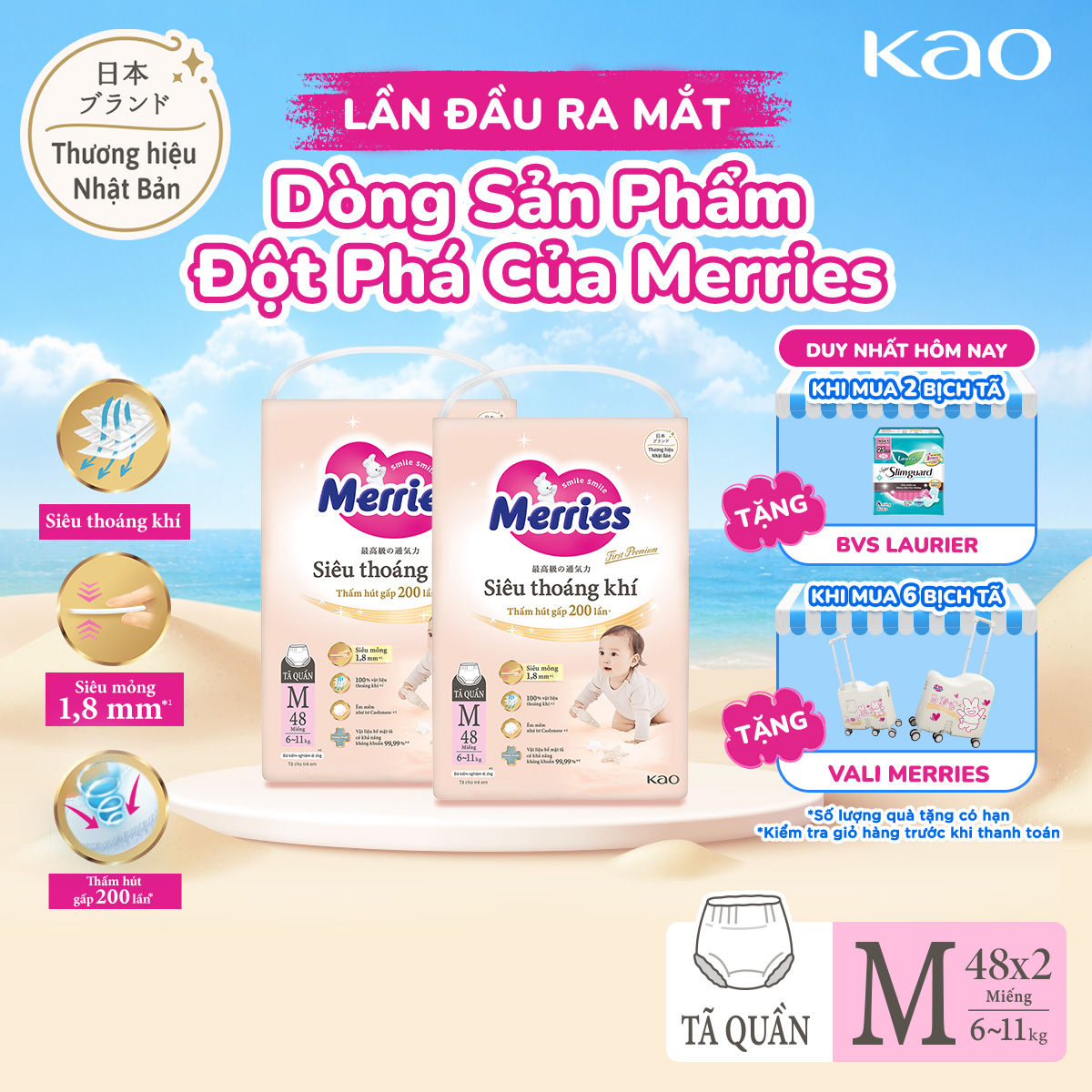 Combo 2 Tã Quần Merries Siêu Thoáng Khí Đủ Size M48/L40/XL34/XXL24