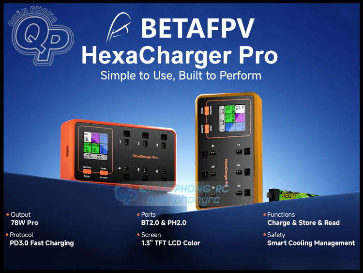 BETAFPV Vỉ Sạc BT2.0 PH2.0 HexaCharger PRO 6 Ports 1S Battery Charger 78W Dành cho máy bay điều khiển