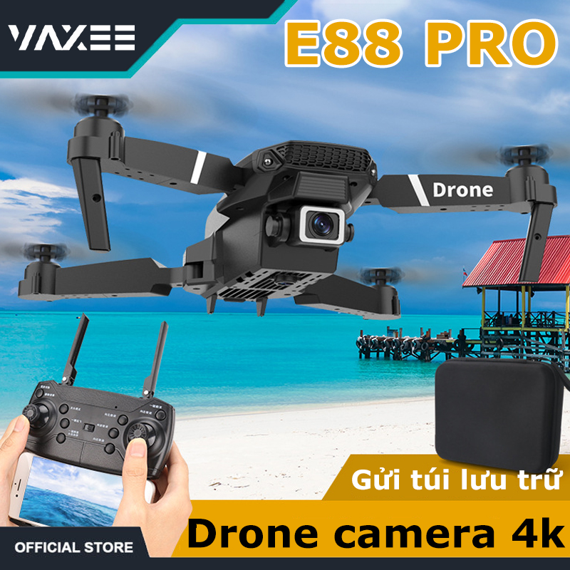 Flaycam, Máy Bay Điều Khiển Từ Xa E88 Pro Drone 4K HD Camera Kép Có Định Vị 1080P WiFi Tặng Kèm- máy bay điều khiển từ xa 4 Cánh ảnh truyền