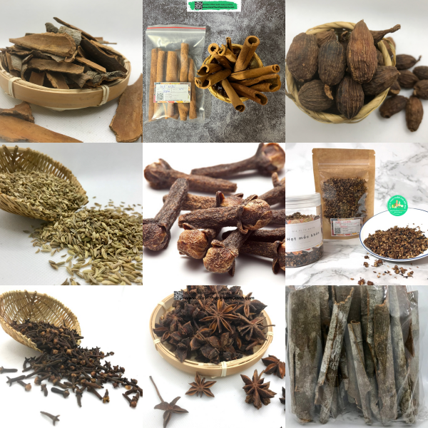 Gia vị tự nhiên Quế, hồi. thảo, quả, ngò, tiểu hồi