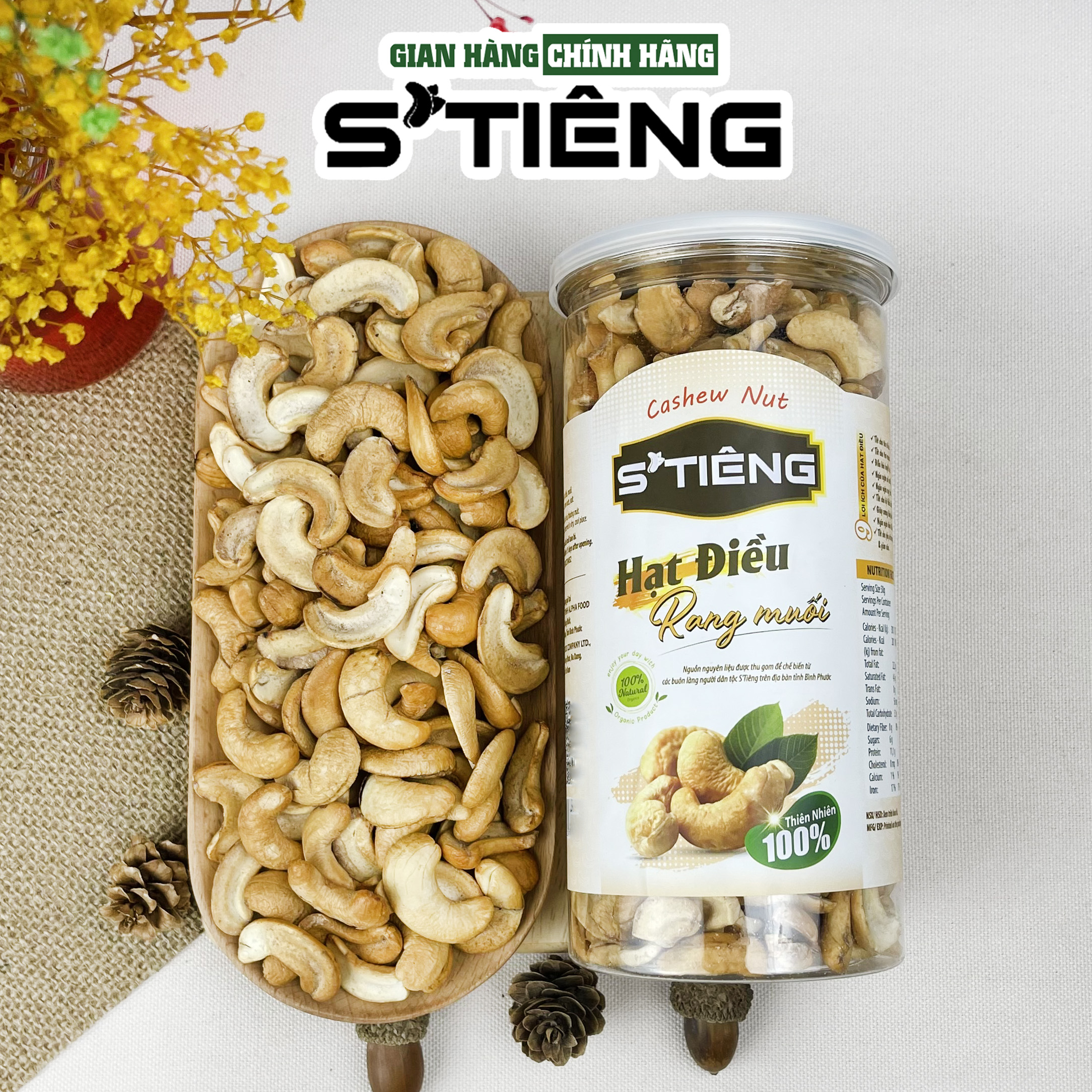 Hạt điều rang muối stiêng loại bể vỡ sạch vỏ lụa hộp pet 500gr