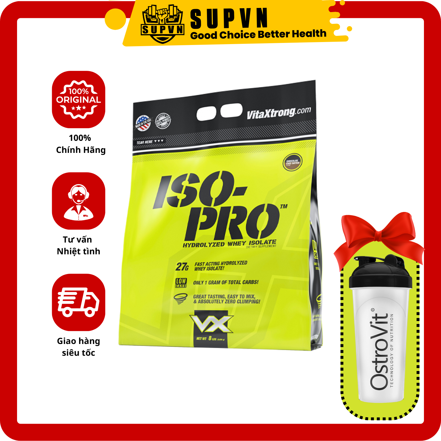 Iso pro whey hydrolyzed vitaxtrong 8lbs - sữa tăng cơ 100% whey thủy phân isopro vx