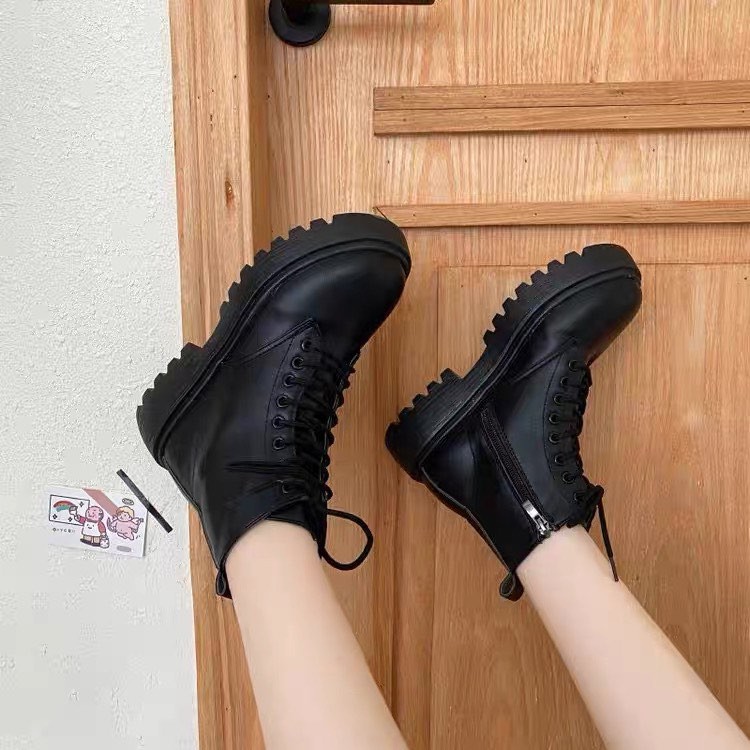 Bốt Da Nữ Cổ Lửng Phối Khóa Kéo Phong Cách G27.0