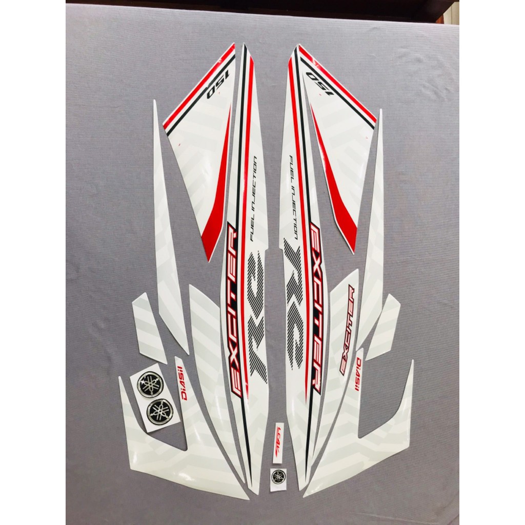 Trọn bộ tem rời dán xe máy Yamaha Exciter 150 RC màu trắng đỏ