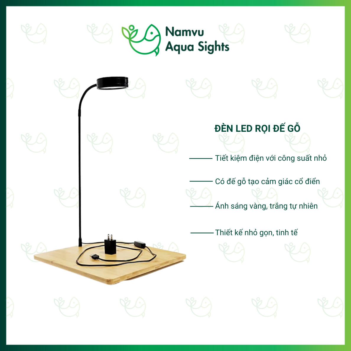 Đèn led rọi đế gỗ cho bể thủy sinh, bể cá để bàn