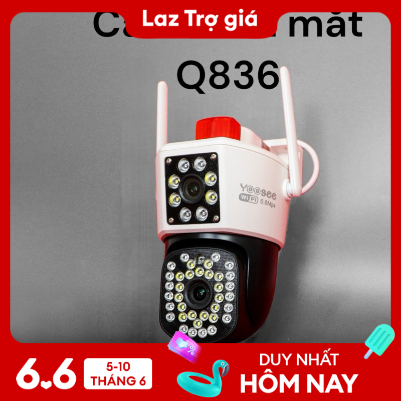 [VOUCHER 10K CHO ĐƠN 500K] Camera Yoosee 2 Mắt Q836 - chuẩn 4K siêu nét - xem đêm có màu - xoay 360 độ