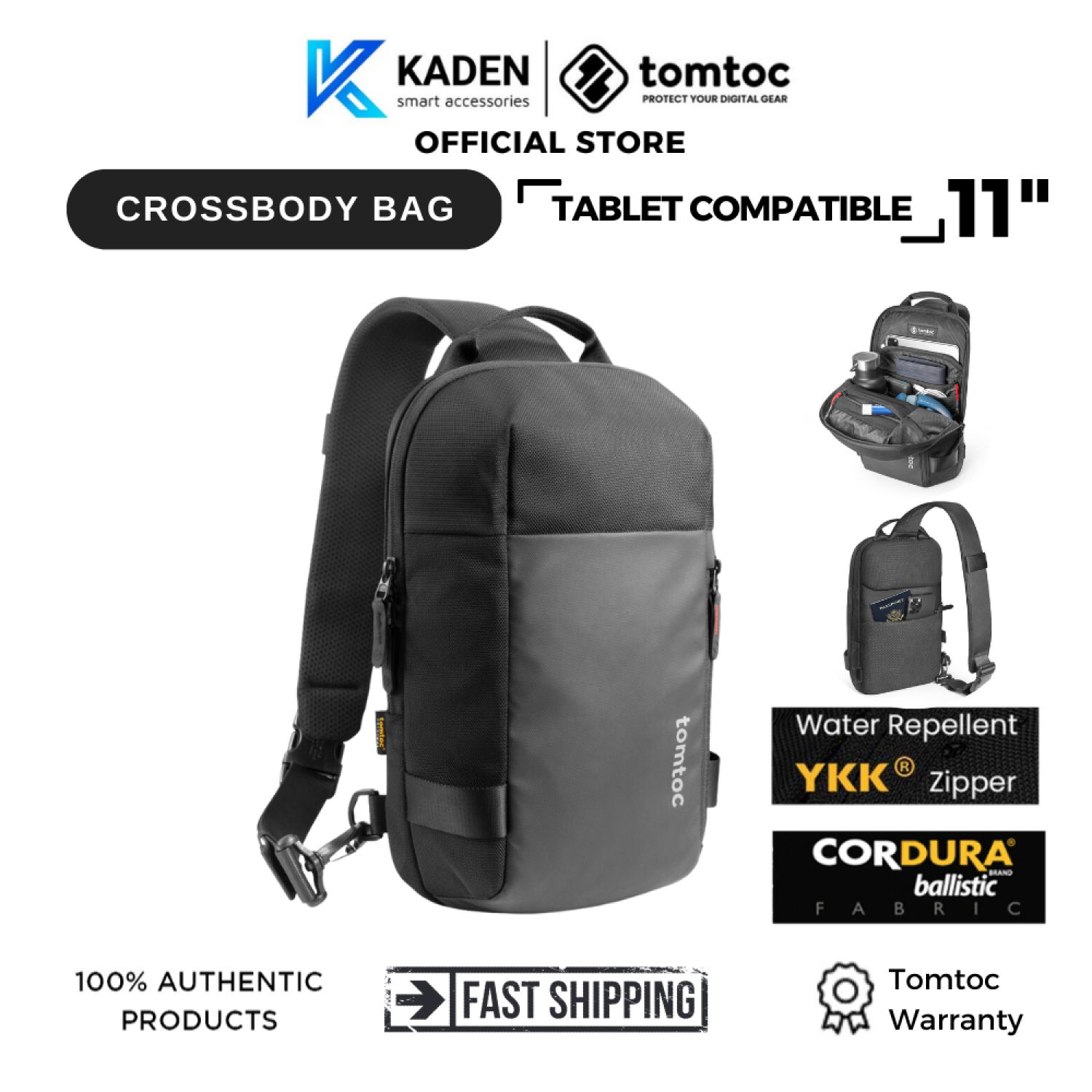 Túi Đeo Chéo TOMTOC Crossbody EDC Sling Bag 11-16inch-A54-Black- Hàng Chính Hãng