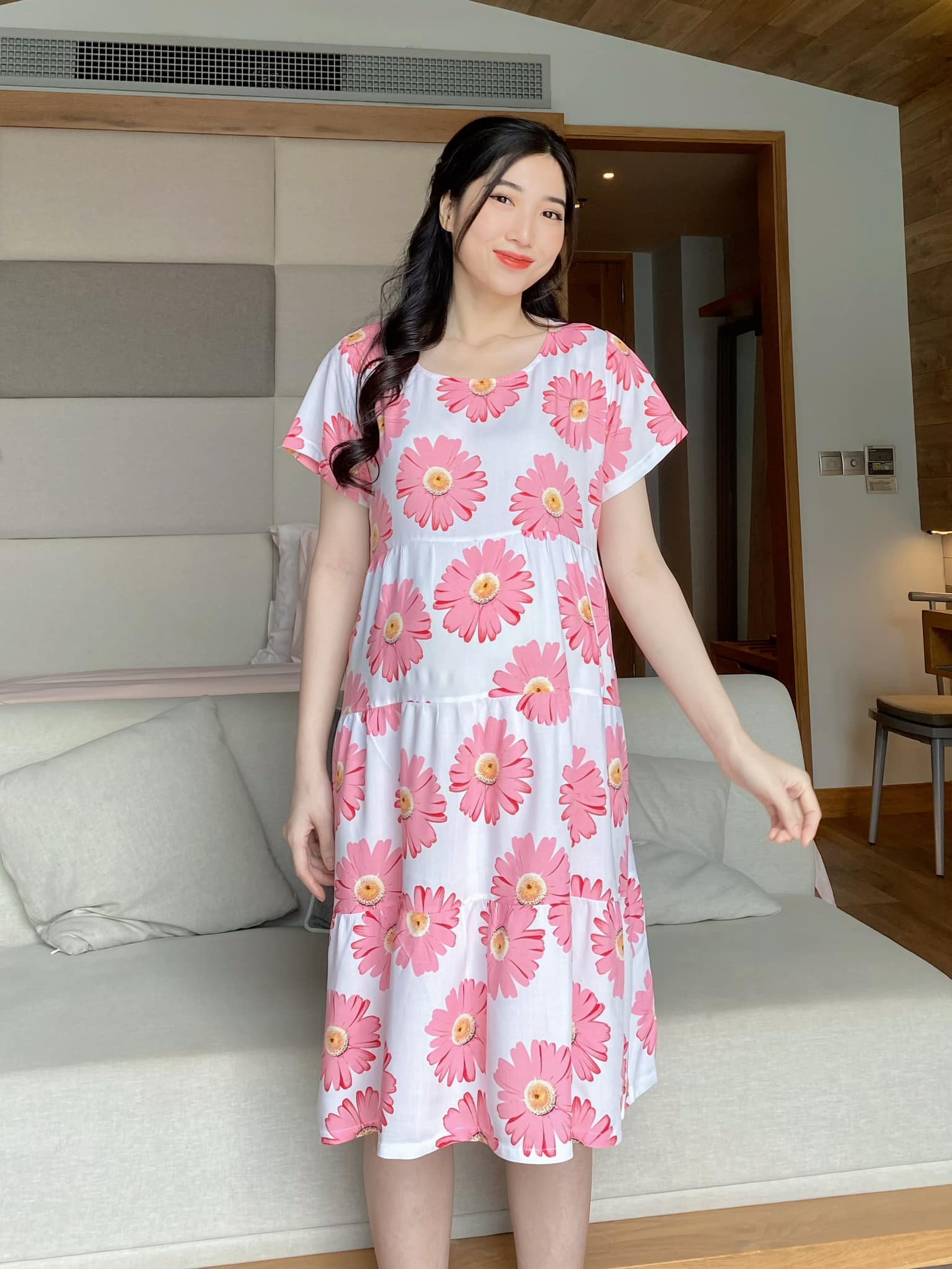 Đầm bầu tôn 2 da thái babydoll siêu mát ngày hè