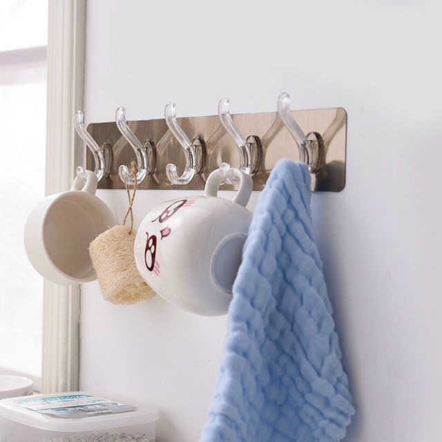 Sét 1-3 GIÁ TREO ĐỒ DÁN TƯỜNG 5 CHẤU MÓC TRONG SUỐT