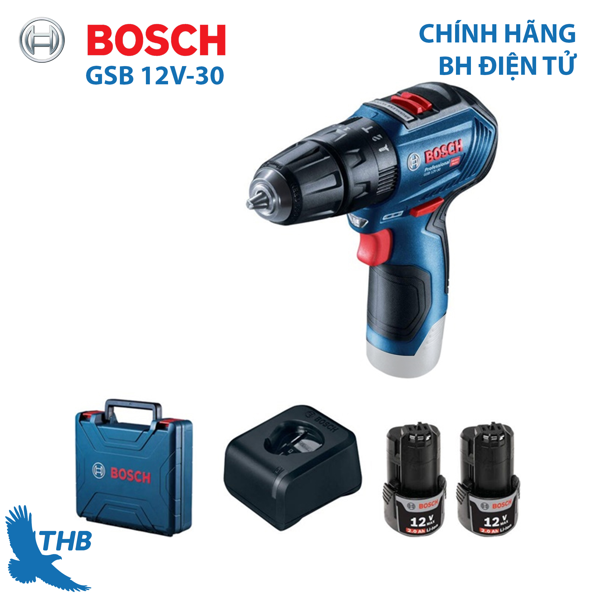 [Trả góp 0%] Máy khoan bắt vít dùng pin Bosch GSB 12V-30 Nhiều tính năng nổi bật kết quả chính xác Động cơ không chổi than