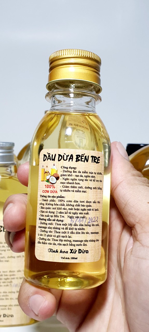 Dầu dừa dưỡng môi, dưỡng da, nguyên chất 100% từ cơm dừa tươi, 100ml