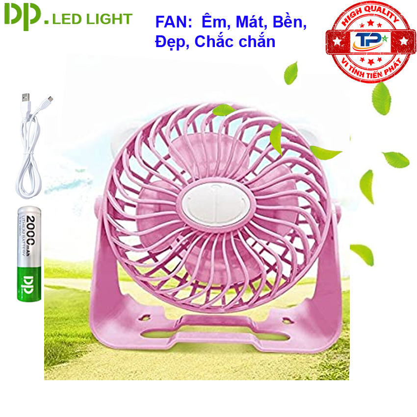 Quạt sạc tích điện DP DP-7609 đế quạt để bàn hoặc treo lên được ( Xanh Lá - Hồng )