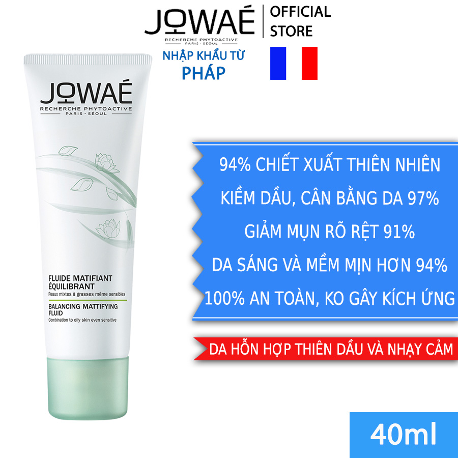 Kem cấp ẩm kiềm dầu cân bằng da JOWAE mỹ phẩm thiên nhiên nhập khẩu chính hãng từ Pháp BALANCING MATTIFYING FLUID  40ml