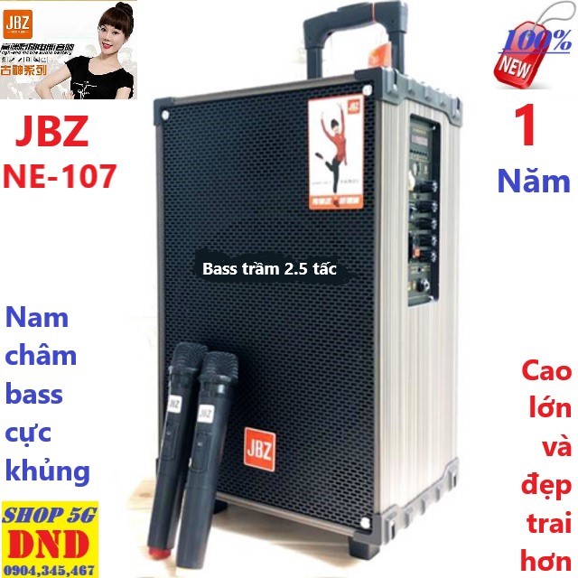 LOA KÉO DI ĐỘNG JBZ NE-107 Karaoke 2 MICRO KHÔNG DÂY loa 2.5 tấc, công suất max 200W.