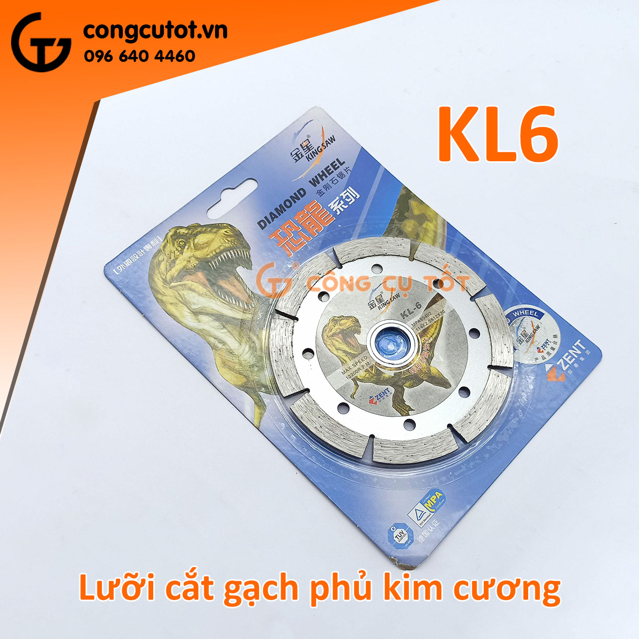 Lưỡi cắt, đá cắt gạch phủ kim cương Khủng Long KL6 114x2.0x12x20mm 13200rpm