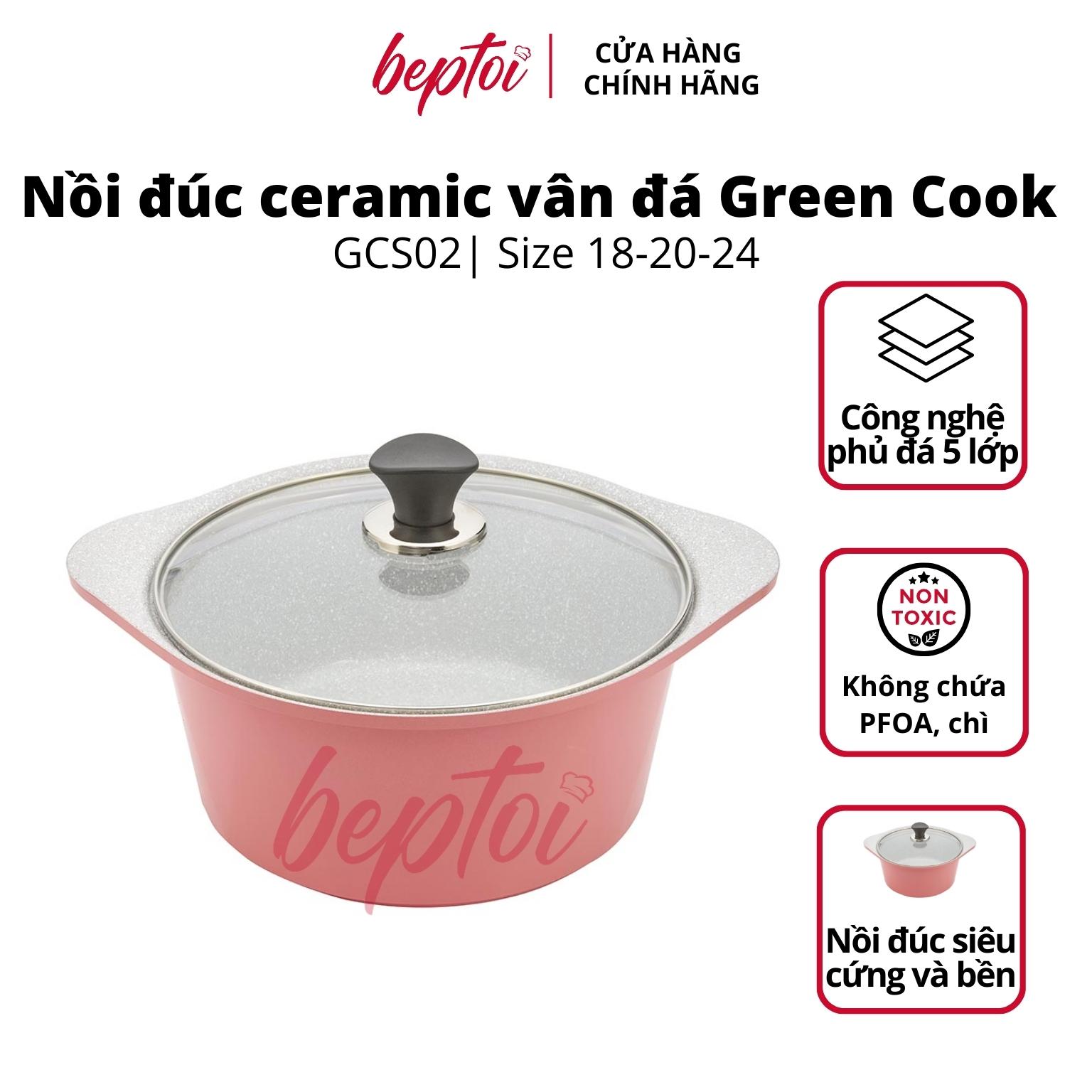 Nồi (quánh) đúc Ceramic đáy từ Green Cook, nồi chống dính bếp từ vân đá Green Cook GCS02-IH