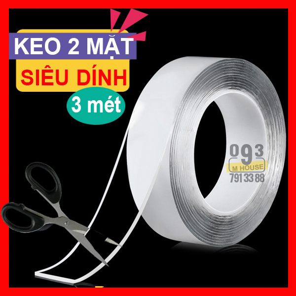 Băng dính 2 mặt siêu chắc 3 mét đa năng băng dính băng keo