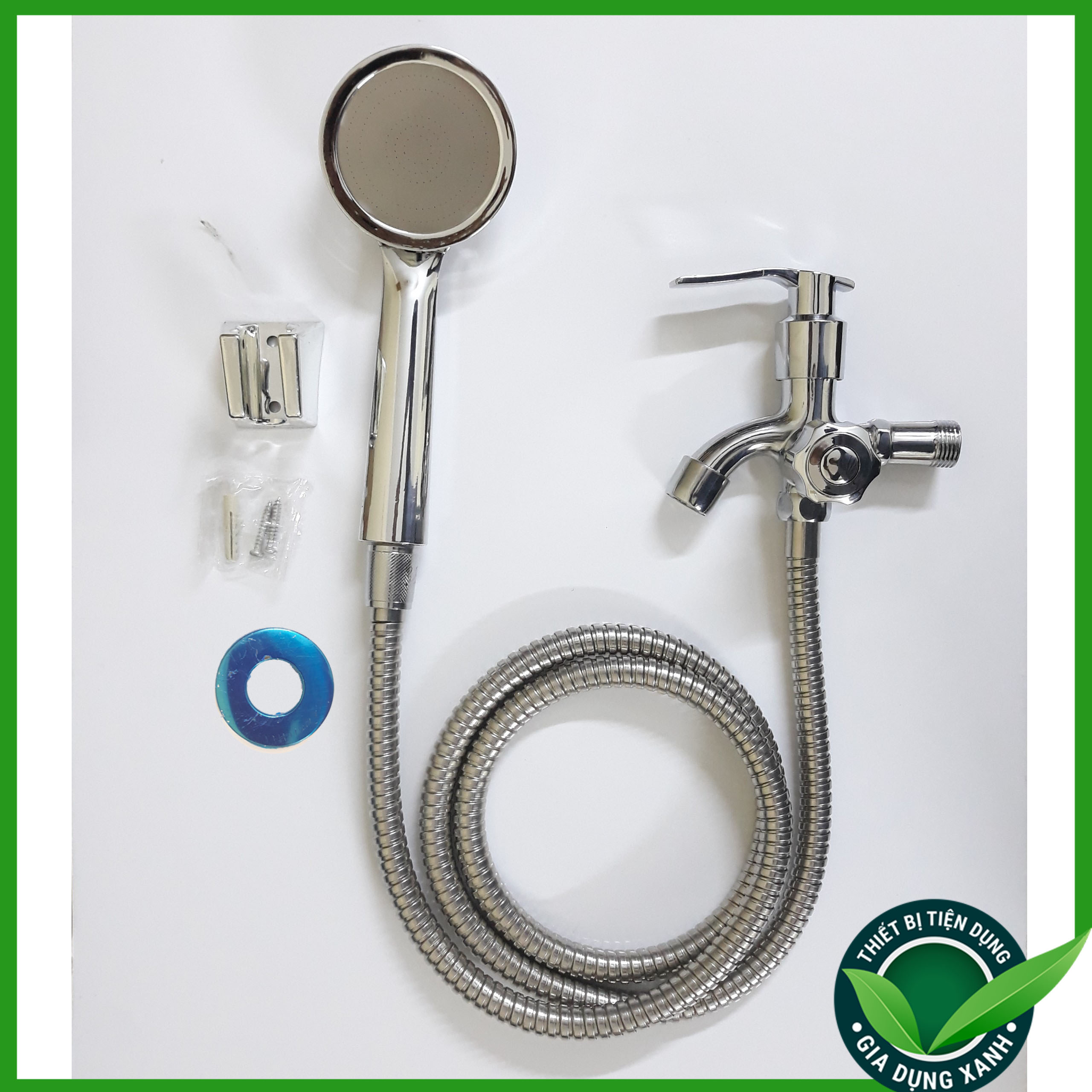 Bộ củ sen 1 đường nước lạnh kèm vòi hoa sen, tay sen tâng áp loại mỏng mạ Crom áp lực cao mạnh mẽ