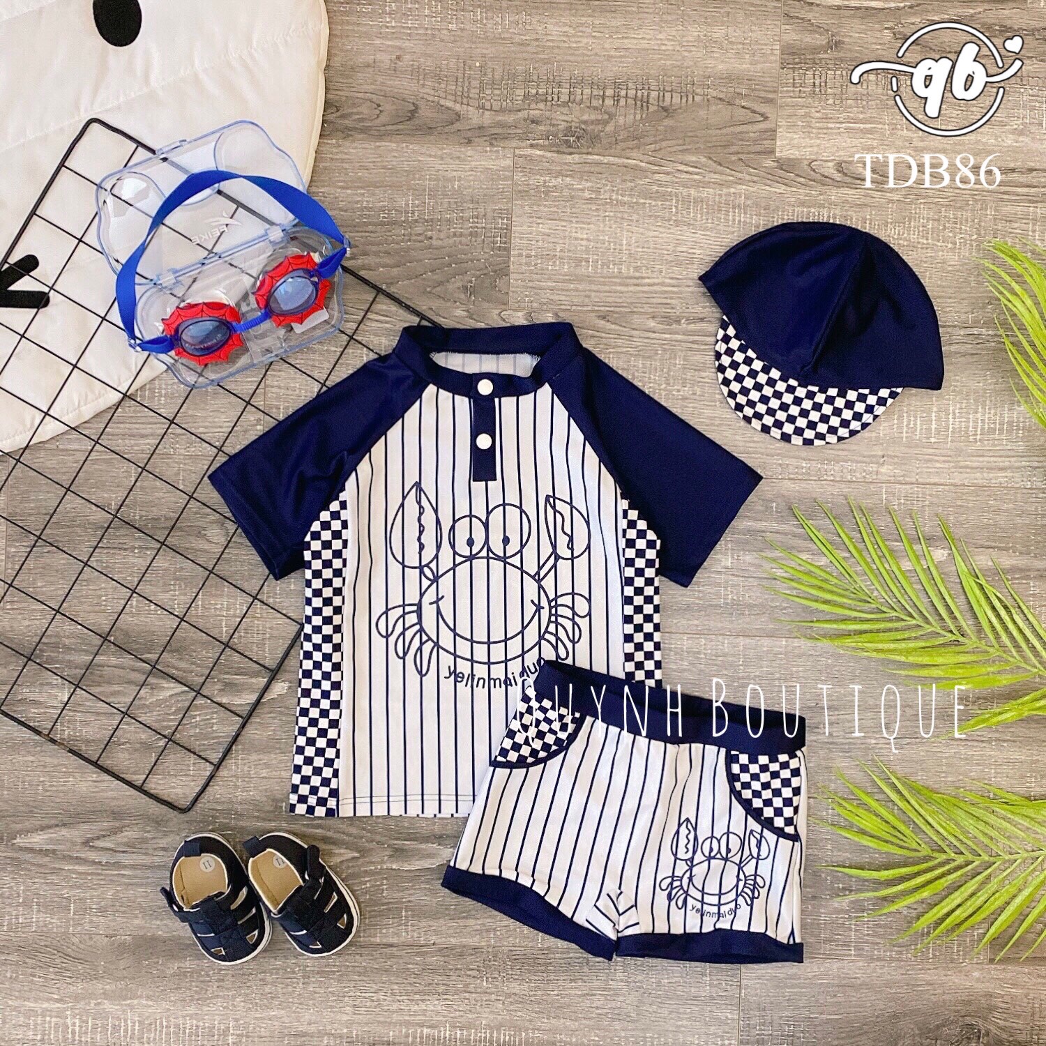 Quần áo trẻ em Quỳnh Boutique Bộ bơi bé trai Họa tiết cua sọc