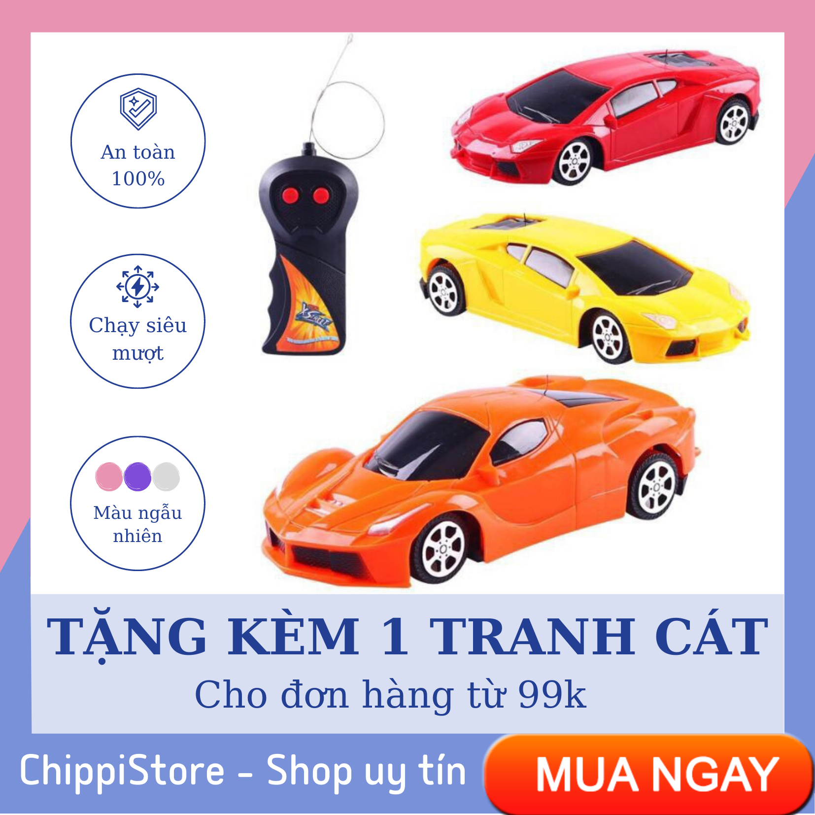 Siêu xe ô tô điều khiển từ xa 2 chiều, ô tô đồ chơi tỉ lệ 1:24, siêu rẻ, tặng kèm pin
