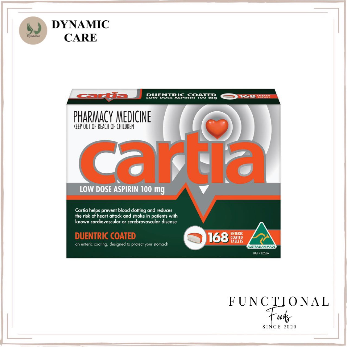 [Hàng chuẩn Úc] Viên uống phòng chống đột quỵ, tai biến Cartia duentric coated low dose asprin 100mg 84 viên - 168 viên của Úc