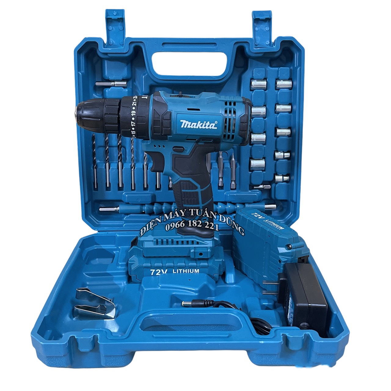Máy khoan chạy bằng pin Makita 72v Đầu kẹp 10 ly Tặng 24 Phụ kiện