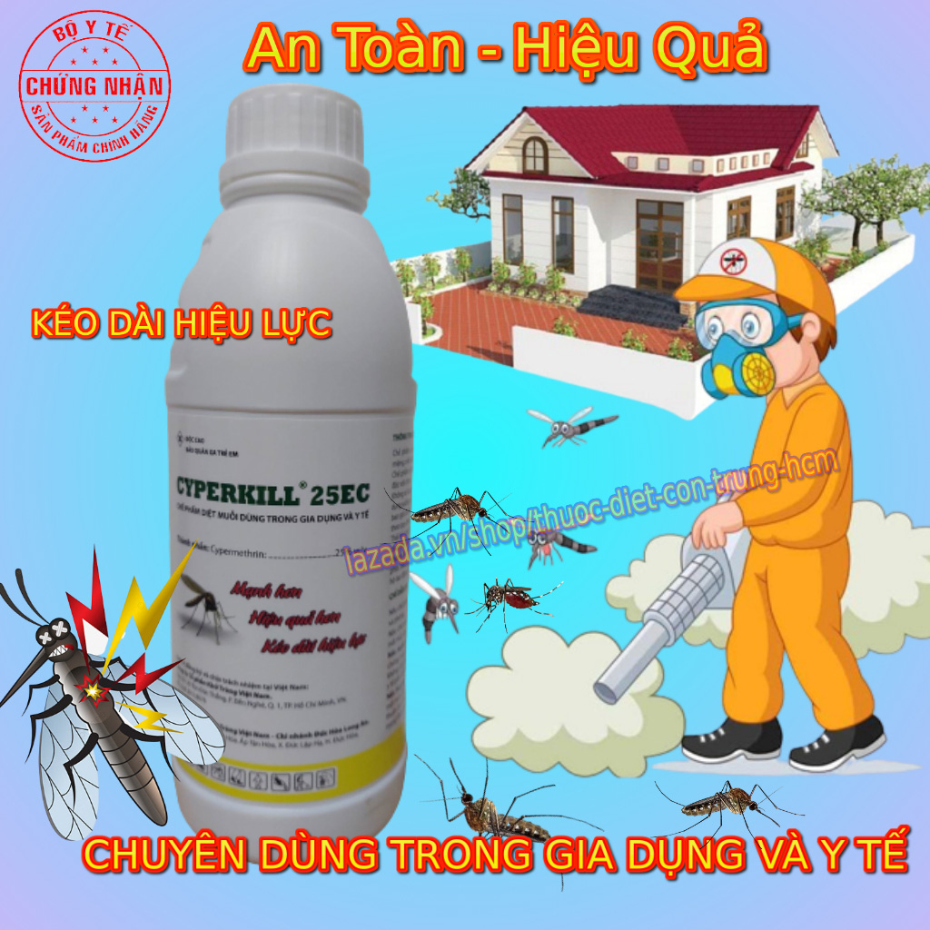 Cyperkill 25EC 1L - Chuyên Diệt Muỗi, côn Trùng gây hại- Được khuyên dùng trong Gia dụng và Y tế