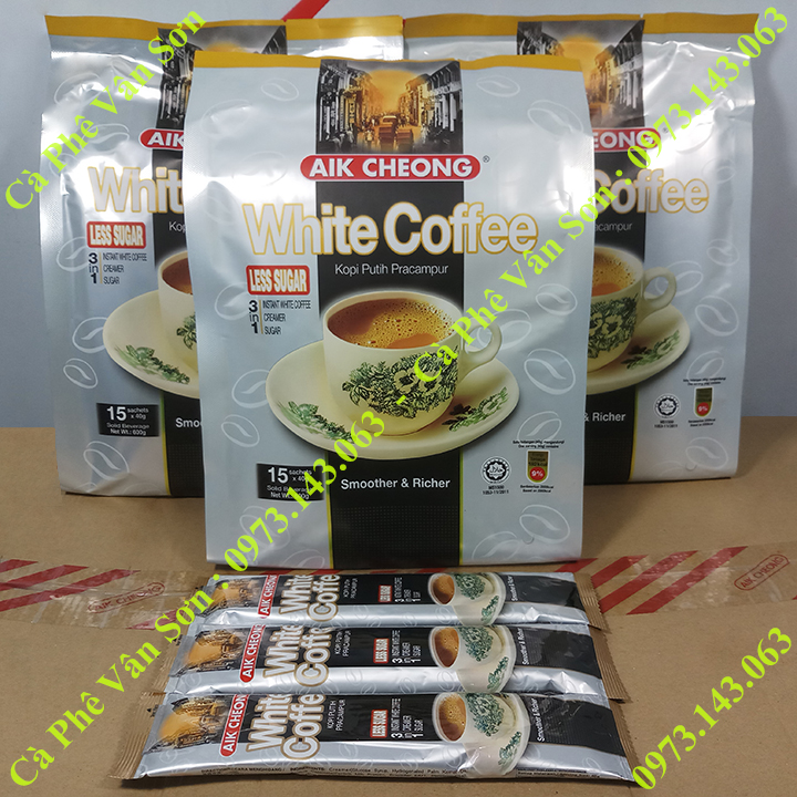 03 bịch Cà phê ít đường Aik Cheong White Coffee 600g