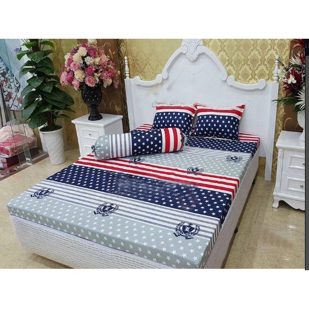 Trọn Bộ Chăn Ga Gối Combo 5 Món Lá Cờ Mỹ 1M6x2M , Chất Liệu Bền Đẹp, Không Phai, Không Xù, Mẫu Mã Đa Dạng
