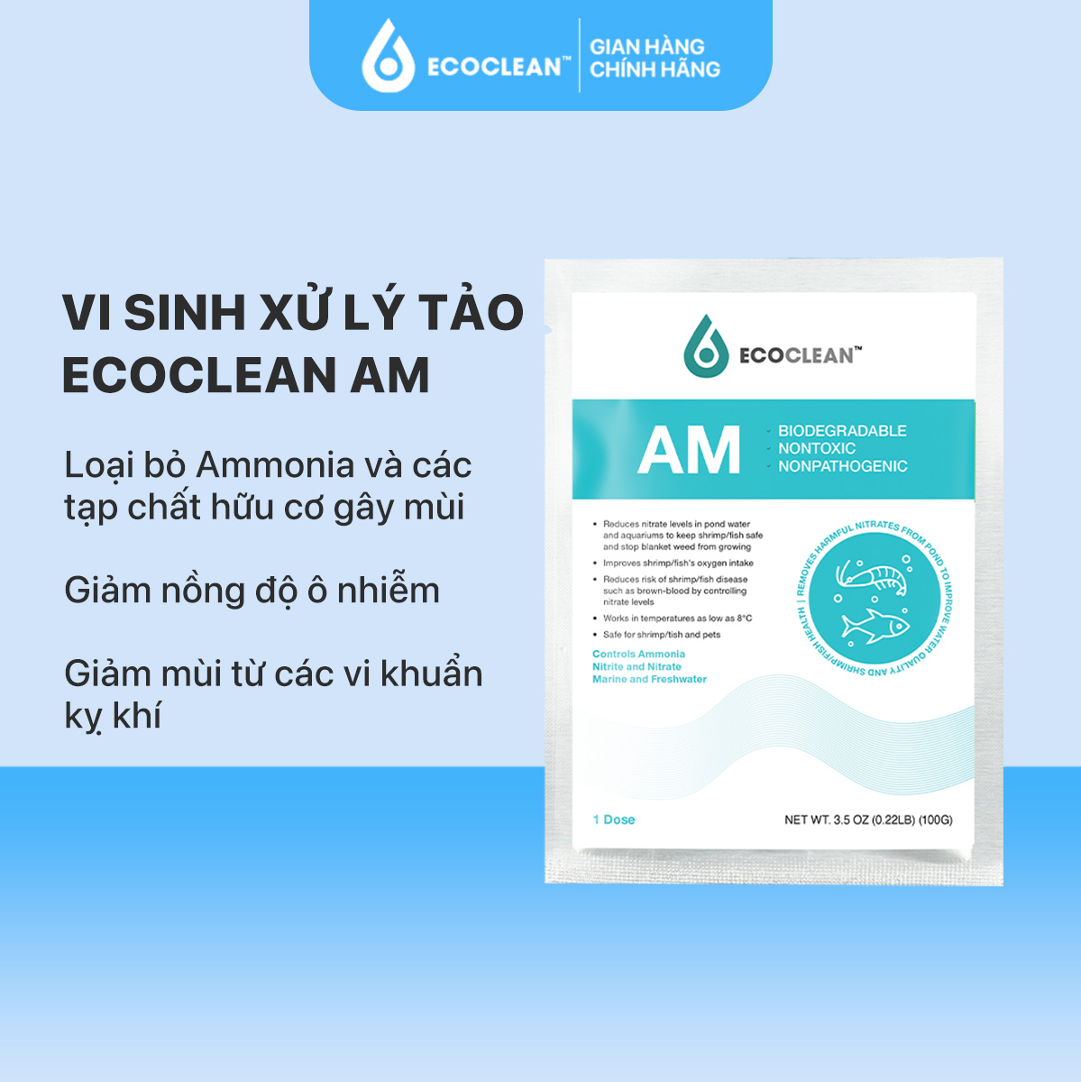 Men vi sinh Ecoclean AM Hỗ trợ xử lý khí độc NH3 NO2, Bảo Dưỡng Hồ Cá Thủy Sinh, Hồ Cá Koi